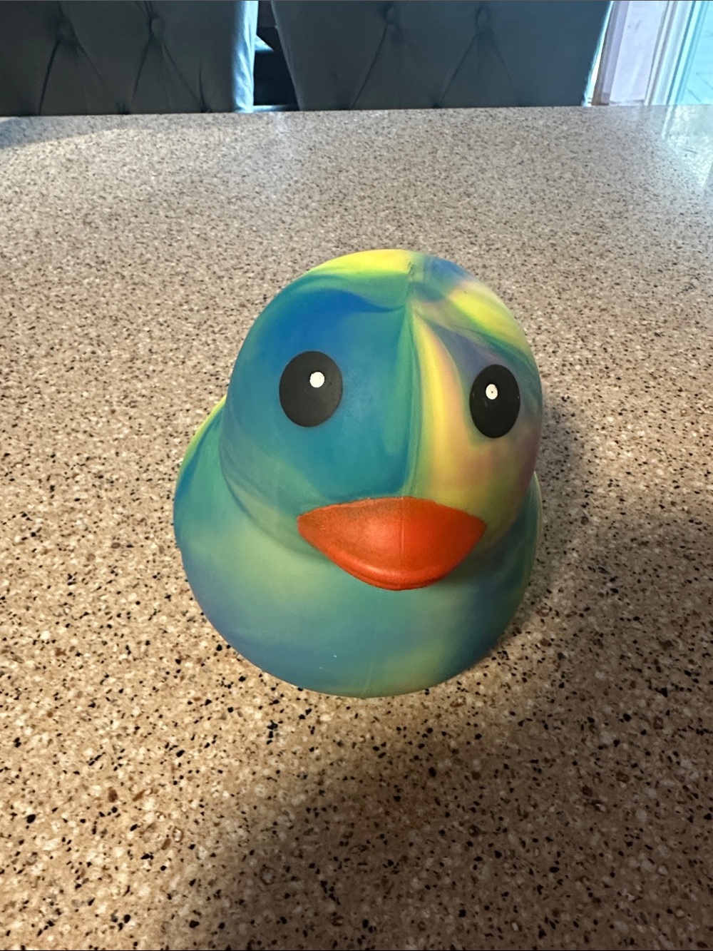 Multicolor squeezy duck - Bright Blue/Yellow with Orange Beak